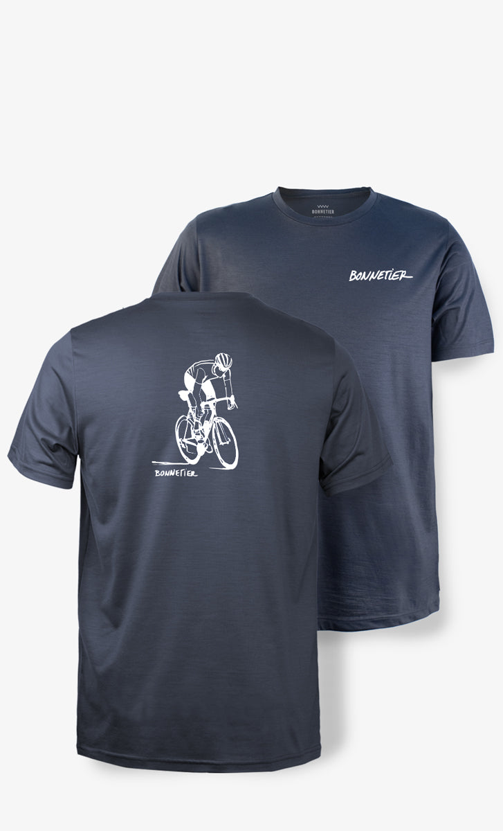 T-shirt homme mérinos charbon ultra léger imprimé Cycling