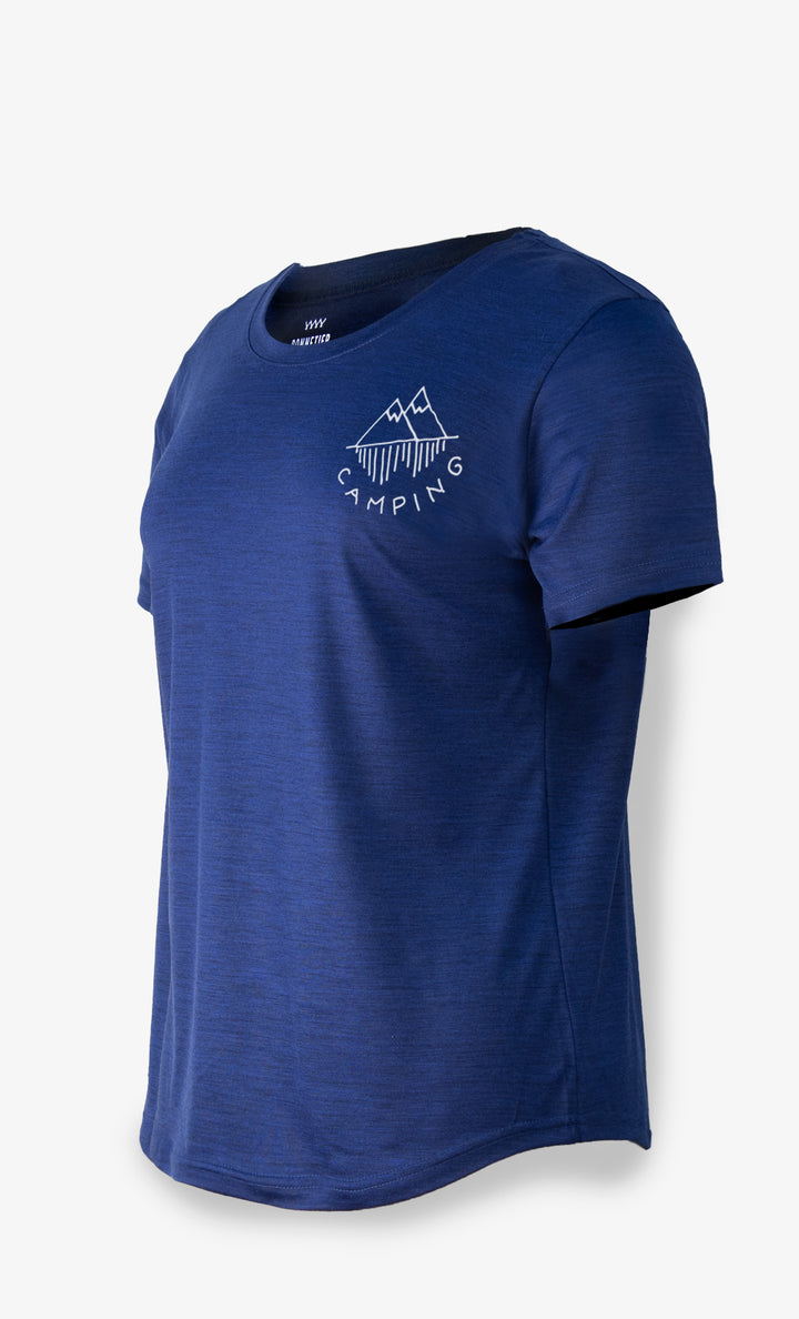 Women's Merino T-Shirt Heather Blue Ultra Light - Camping