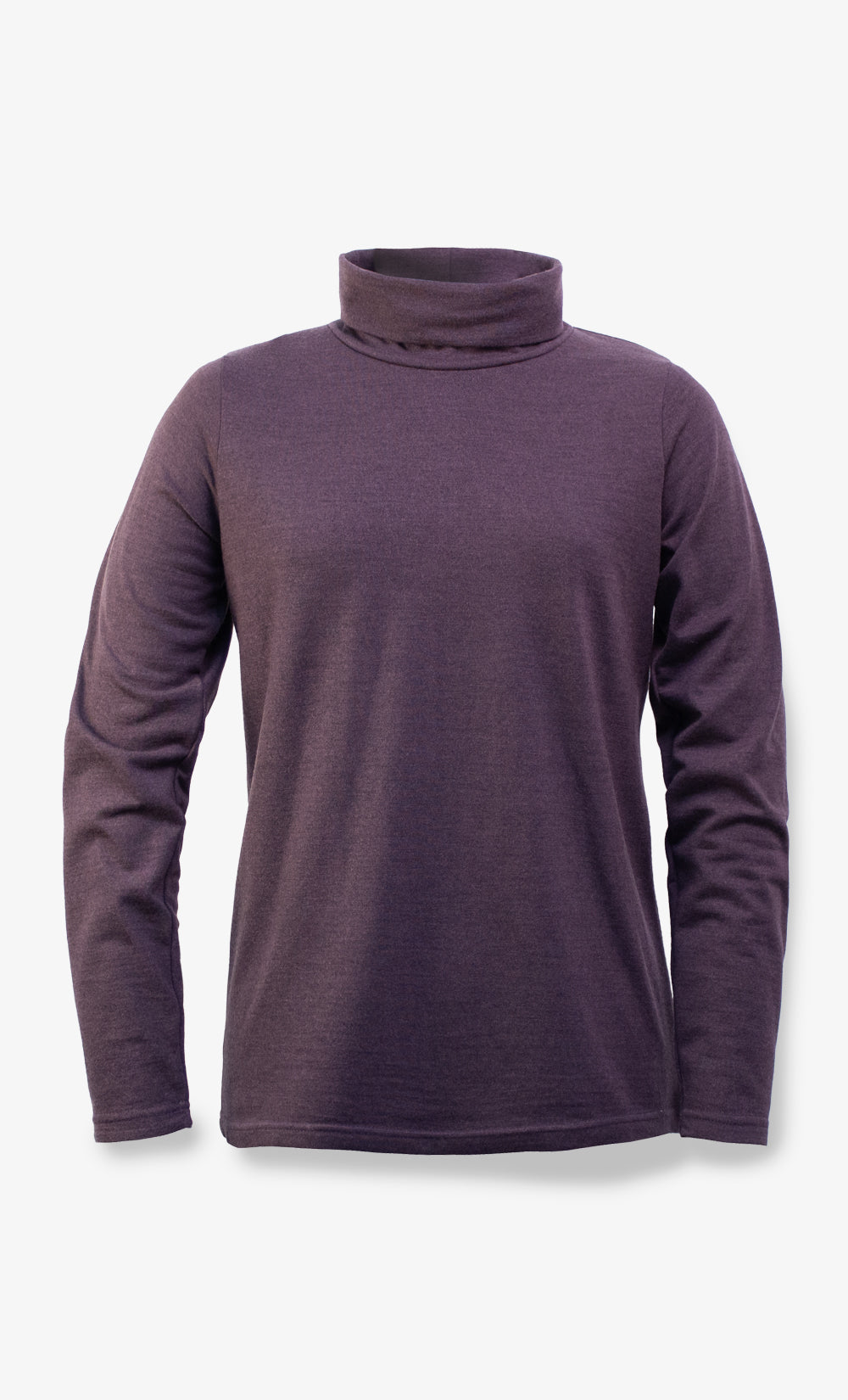 Col roulé femme en laine mérinos flanelle aubergine chiné fabriqué au Canada par BONNETIER.