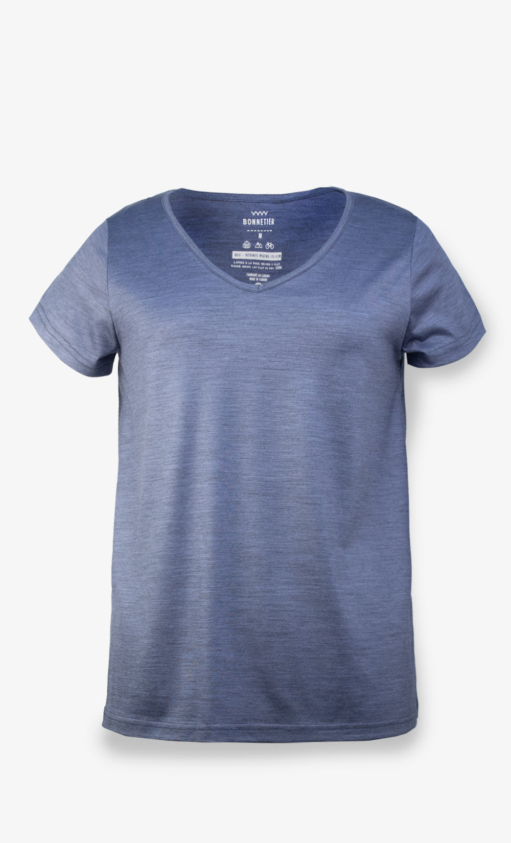 T-Shirt Mérinos Femme Bleu Gris Chiné Ultra Léger - Uni