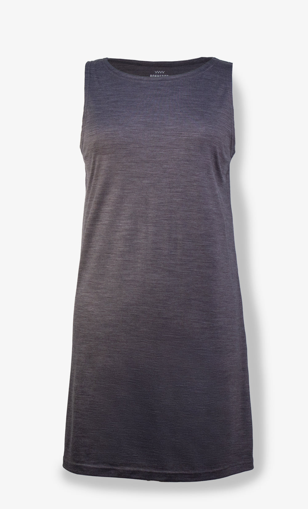 Robe sans manches en laine mérinos rayée mauve et gris, coupe droite légère et respirante