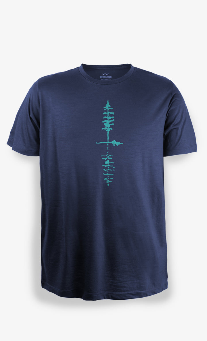 Ultra Light French Navy Men's Merino T-Shirt - Reflective Tree