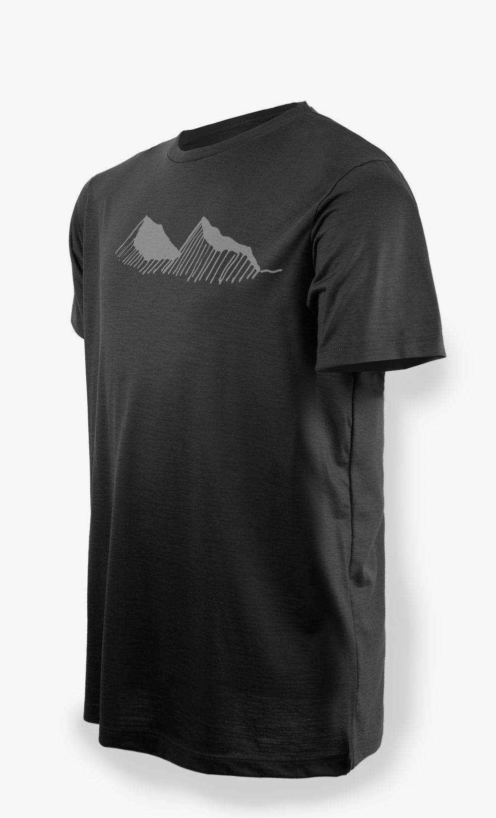 Men's Ultra Lightweight Black Merino T-Shirt - Mountain Sketch