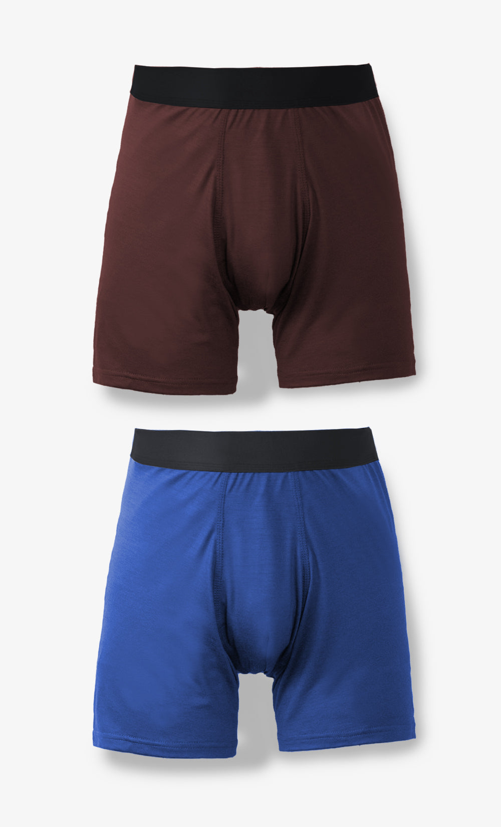 Paquet de deux boxers en laine mérinos 190 gsm bleu et bourgogne avec ceinture noire BONNETIER